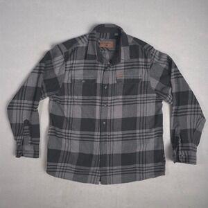 Orvis Men XL Grey Black Plaid Flannel Button Down Shirt Side Pockets Heavyweight